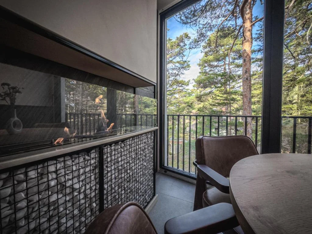 Private terrace overlooking pine forest